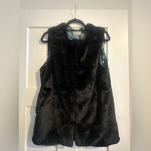 Cost Plus World Market Black Faux Fur with Eyelit Closure Vest